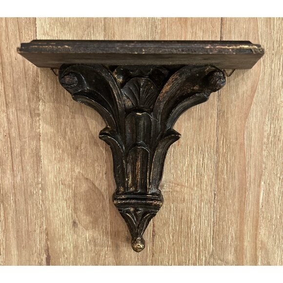 Vintage Ornate Black Gilt Gold Acanthus Wall Shelf Bracket Display Shelves Italy - Picture 1 of 5